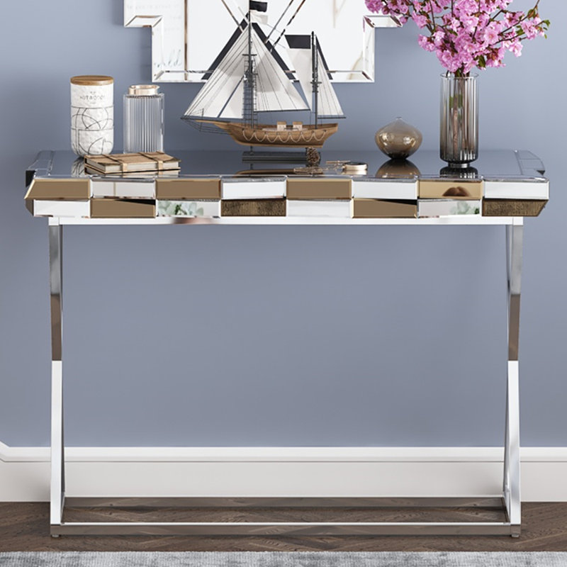 Ivy Bronx Averlie 43.3'' Mirrored Glass Writing Desk with X Shaped Legs